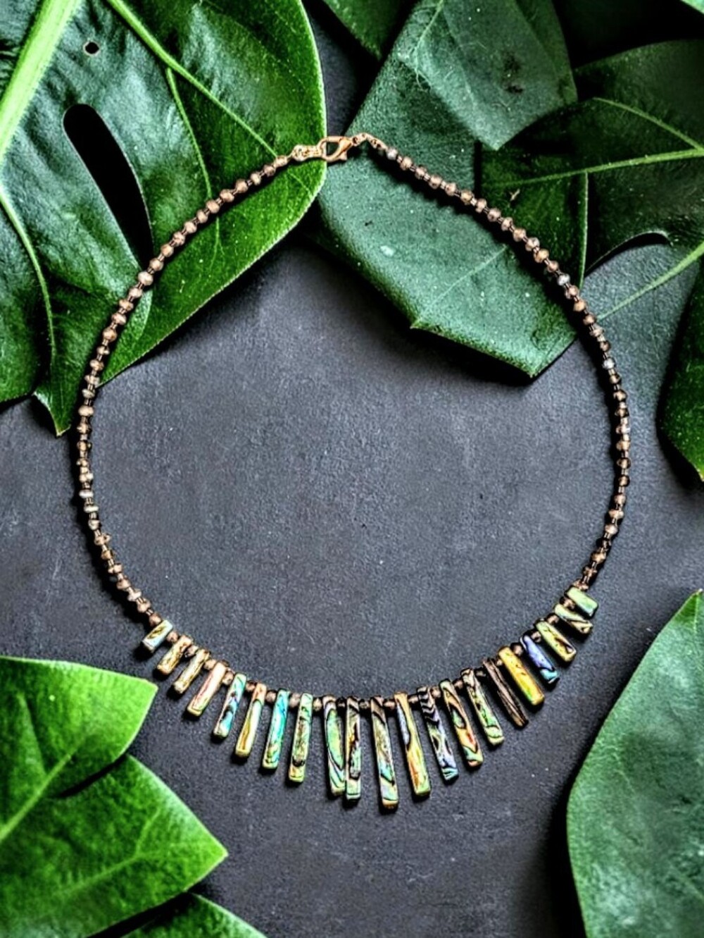 Genuine Abalone Shell Beaded Necklace With Labradorite Beads - Women Jewelry